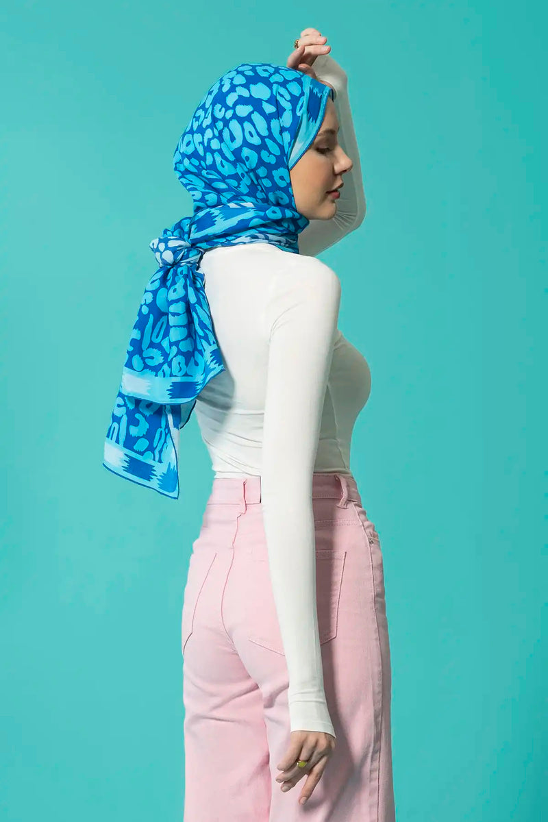 IMANNOOR Hijab Simple Leopard in Blau