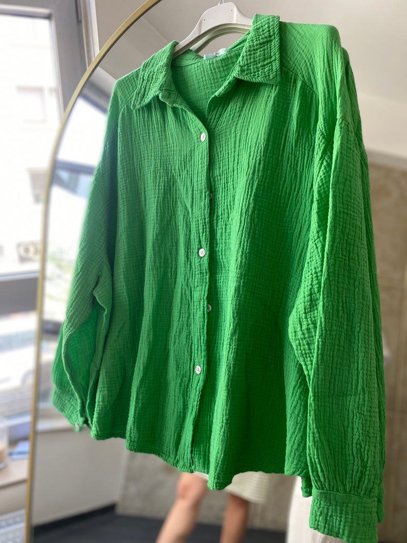 Oversize Musselin Bluse kurz