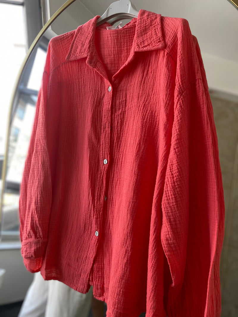 Oversize Musselin Bluse kurz