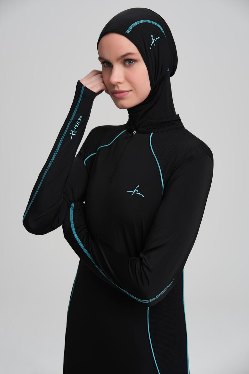 Hijab Beachwear Hasema Performance in Schwarz-Grün
