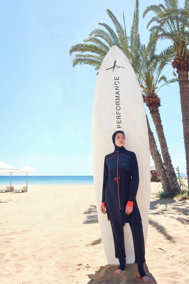 Hijab Beachwear Hasema Performance in Navy-Orange